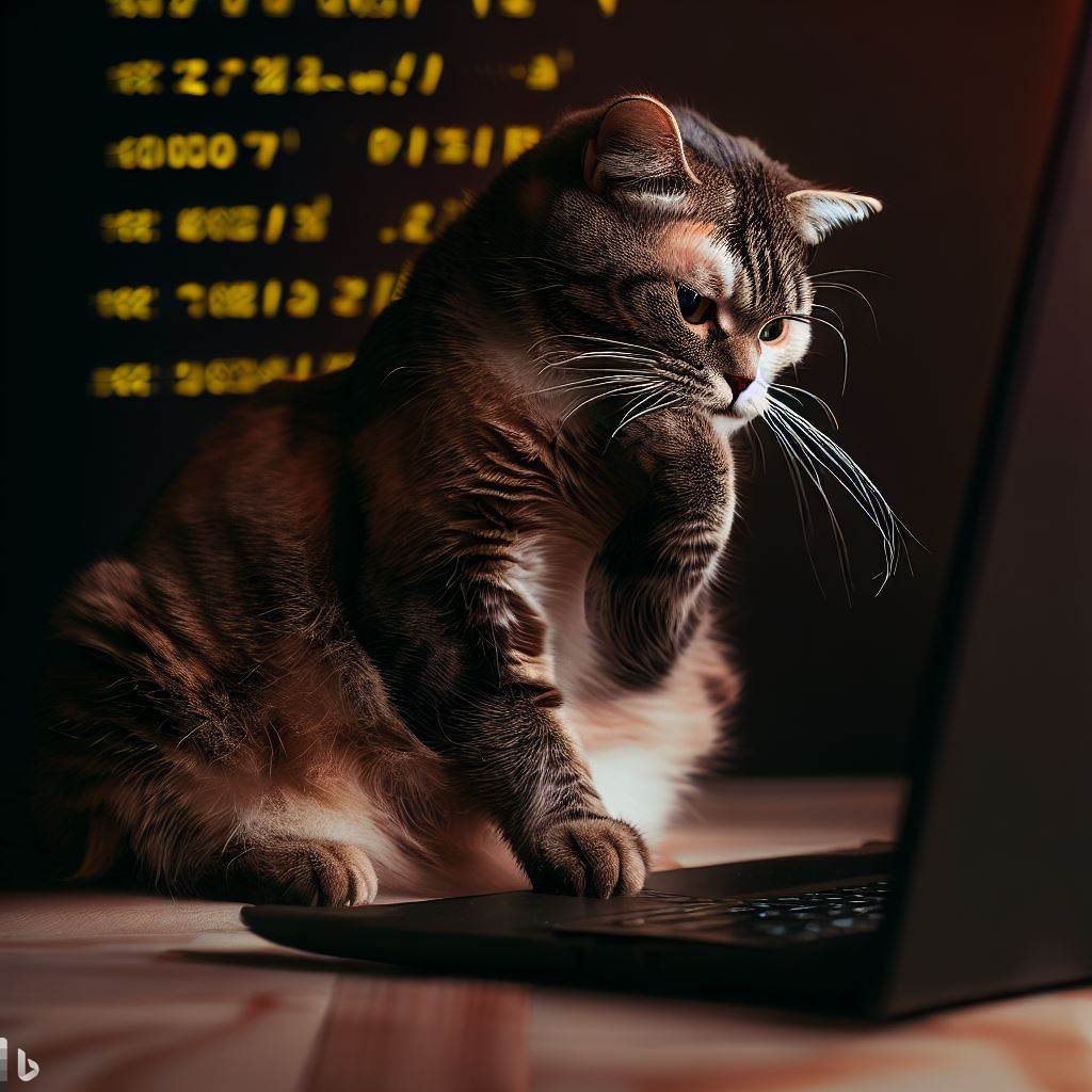 Gato realizando uma entrevista junto a um cliente. Prompt: ca software engineer cat thinking about costs of software