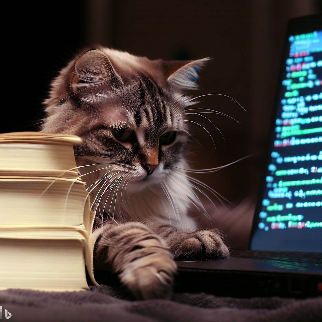 Gato estudando. Prompt: Create an image of a cat studying software engineering