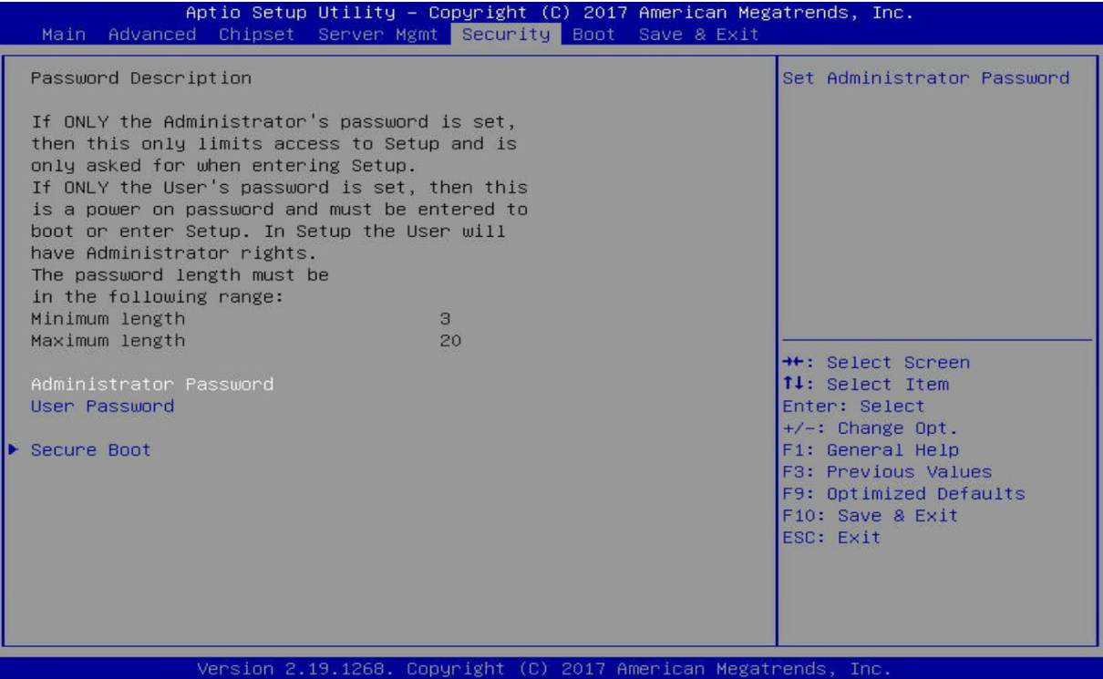 Tela Security do Setup da AMI